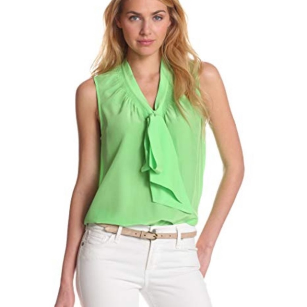 Lilly Pulitzer Lime Green Sleeveless Tie-Neck Blouse